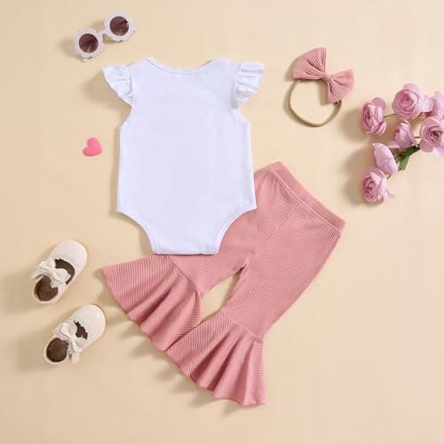 Onederful Baby Girl 1st Birthday Bell Bottom Romper Set Summer Clothes
