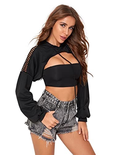 Mesh Contrast Long Sleeve Crop Top Hoodie