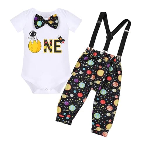 Baby Boys Circus Space 1st Birthday Outfit Cake Smash Romper + Pants + Suspenders