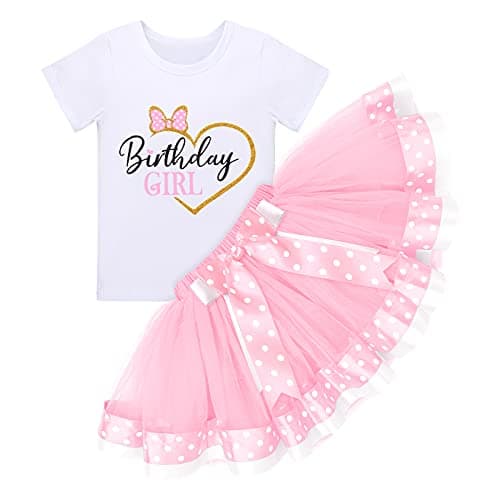 Baby Girls Birthday Outfit with Polka Dots Tops and Tutu Skirt