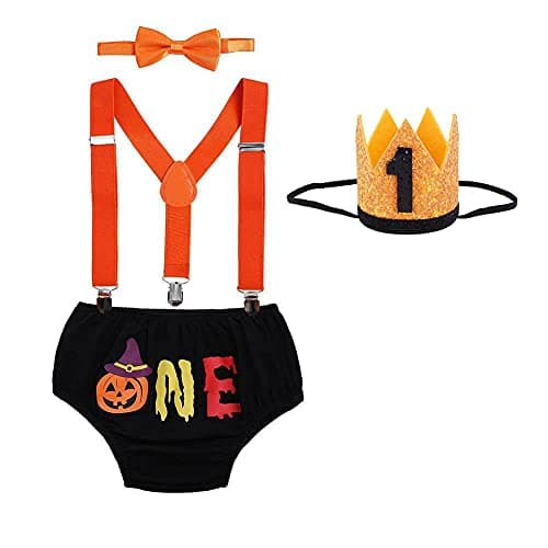 IMEKIS Baby Boys 1st Birthday Cake Smash Outfit with Diaper Cover + Suspenders + Bowtie + Headband