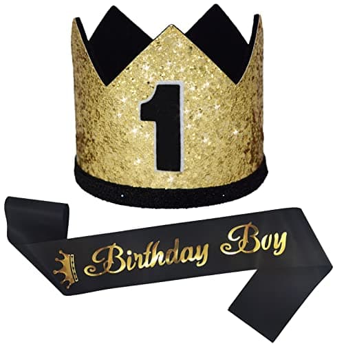 Maticr Glitter First Birthday Crown for Baby Boy Photo Prop