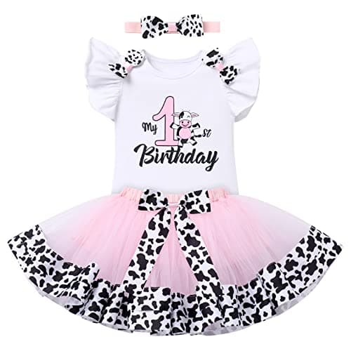 IMEKIS Baby Girl 1st Birthday Outfit with Romper and Tutu Skirt