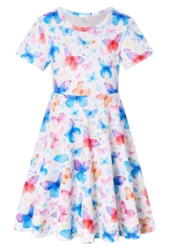 RAISEVERN Toddler Girls Short Sleeve Casual Midi Sundress 4-9T