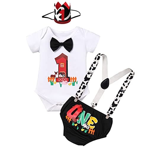 Farm Animals 1st Birthday Cake Smash Outfit for Baby Boys