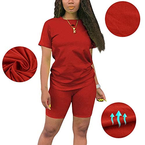 KINIKO Women's Casual Fashion Sports Suit Set - Short Sleeve Top and Pants