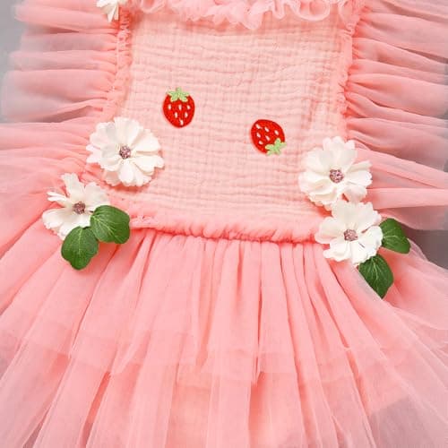 IMEKIS Baby Girls 1st Birthday Bee Floral Strawberry Dress Romper with Headband