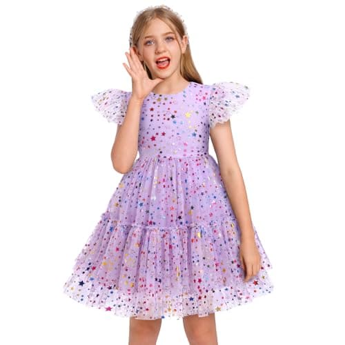 IMEKIS Girls' Confetti Stars Birthday Princess Tulle Dress for 3-10T