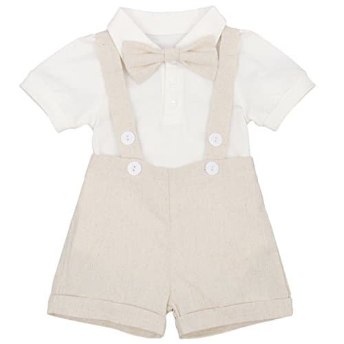 IMEKIS Baby Boy Baptism Outfit with Bowtie and Suspenders