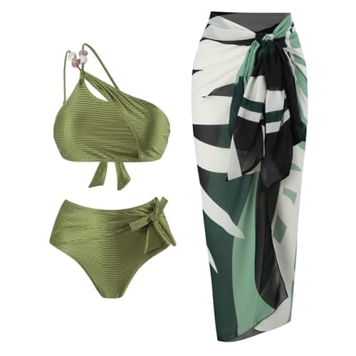 IMEKIS Women's 3-Piece Ruffle Floral Print Vintage Bikini Swimwear for Summer Holiday