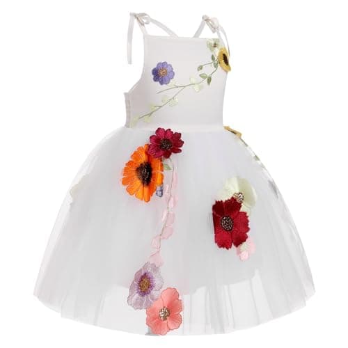 IMEKIS Toddler Girl Birthday Princess Dress Flower Embroidery Tulle Wedding Veil 1-6T