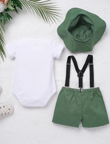 IMEKIS Baby Boys 1st Birthday Jungle Safari Romper Suspenders Shorts Hat Set
