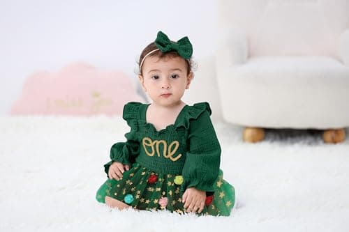 TITKKOP Baby Girl 1st Birthday Tulle Romper Long Sleeve Cake Smash Outfit