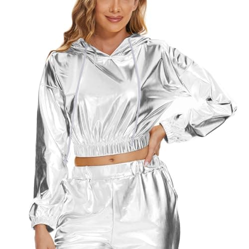 Yuji Itadori Metallic Shiny Crop Hoodies Hooded Sweatshirts