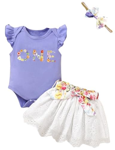 Baby Girl 1st Birthday Outfit Floral Lace Skirt Set