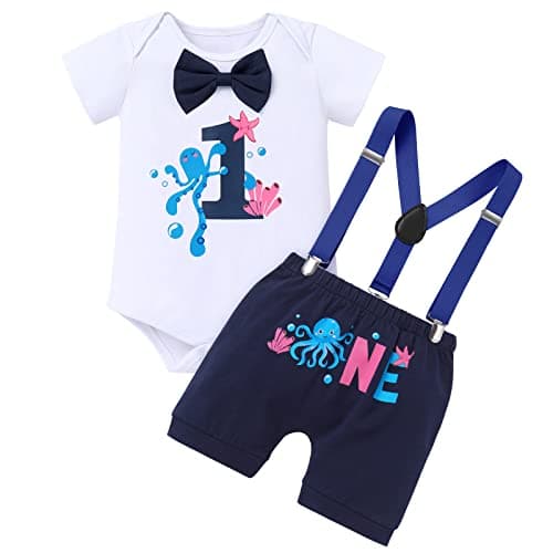 ODASDO Baby Boy Ocean Themes 1st Birthday Smash Cake Romper Set