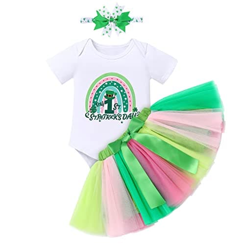 IMEKIS Boho Rainbow Romper & Leprechaun Skirt Set for Baby Girl