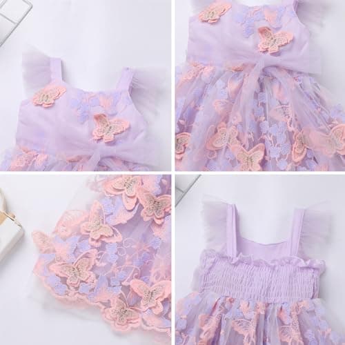 OBEEII Toddler Butterfly Embroidered Tulle Dress for Birthday Party