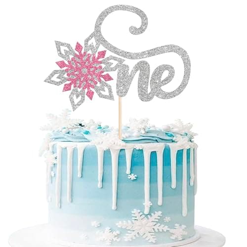 Rsstarxi 1 Pack Snowflake 1st Birthday Cake Topper Silver Glitter Party Decor