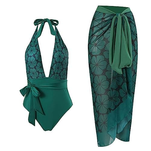 IMEKIS Women’s Floral Print Bikini Set with Wrap Skirt