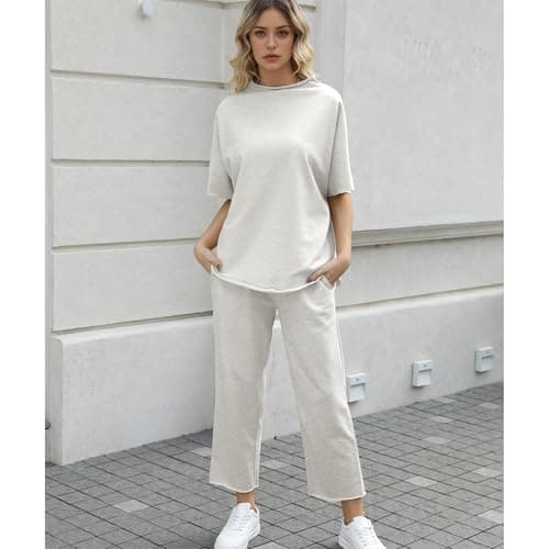 SeeLuNa Women's 3/4 Sleeve Batwing Capelet & Wide Leg Pants Loungewear Set