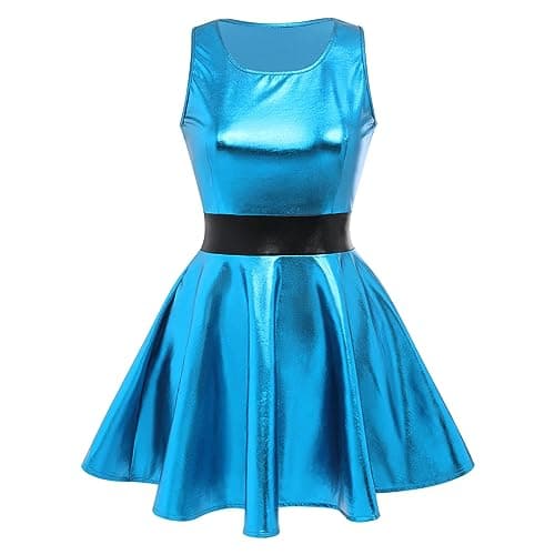 Anime Halloween Costume Metallic Skater Dress Outfit for Women and Girls
