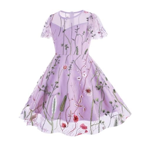 Vintage Floral Embroidered Mesh Dress