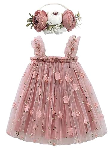 BGFKS Toddler Girl Rainbow Tulle Tutu Dress & Flower Headband Set