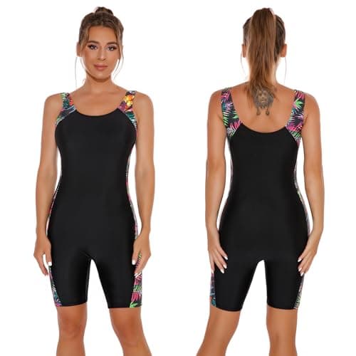 IMEKIS Women's Tropical Print Lap Swim Suit with Tummy Control