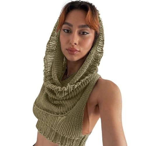 Women Knitted Sleeveless Hoodie Crop Top Streetwear Rave Outfit