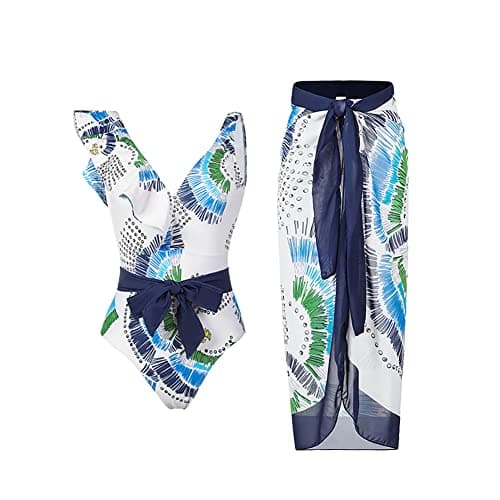 IMEKIS Women’s Floral Print Bikini Set with Wrap Skirt