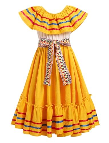 IMEKIS Toddler Girl Mexican Embroidered Floral Dress Ethnic Wear 4-10T