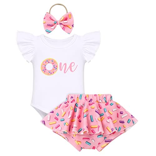 FYMNSI Baby Girls Sunflower Peach 1st Birthday Romper + Shorts + Headband for Cake Smash Photo Props