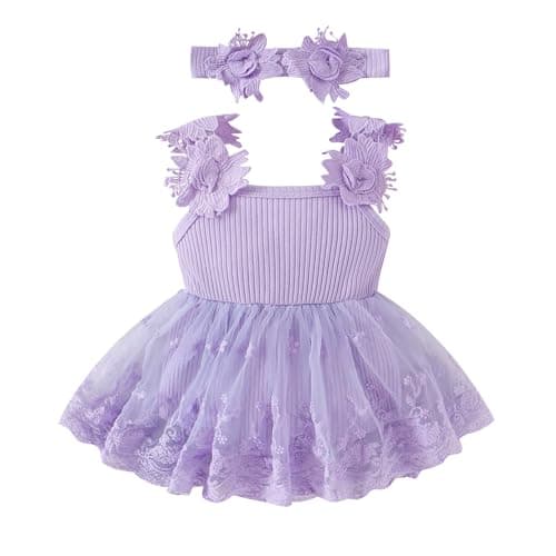 Newborn Baby Girls Lace Romper Floral Dress 0-18 Months