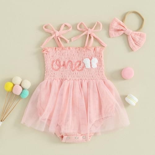 Baby Girl 1st Birthday Butterfly Embroidery Romper