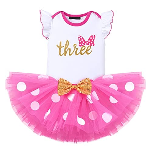 Baby Girl Birthday Outfit Set: Romper Top, Polka Dots Tutu Skirt, Headband