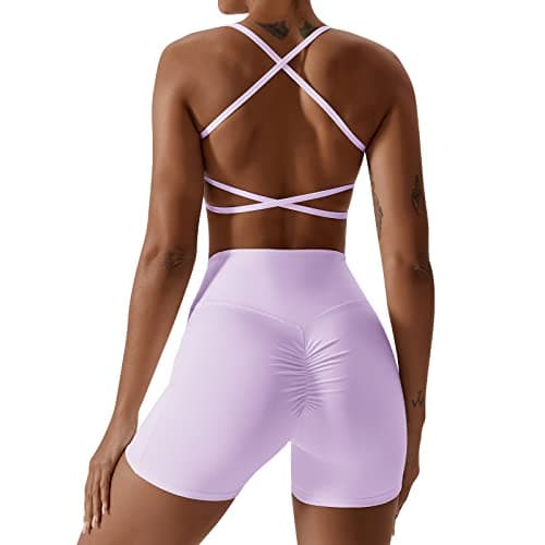 IWEMEK ABOCIW Women's Cross-Back Workout Bra & Shorts Set