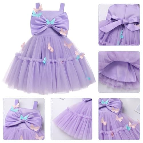 ODASDO Toddler Girls Bowknot Spaghetti Straps Tutu Tulle Birthday Party Dresses