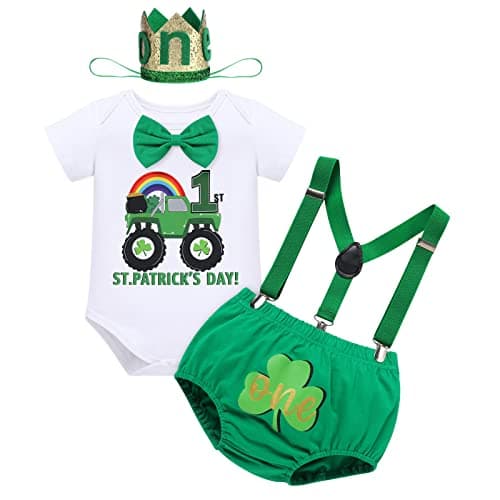 Baby Boy St. Patrick's Day Romper with Green Suspenders