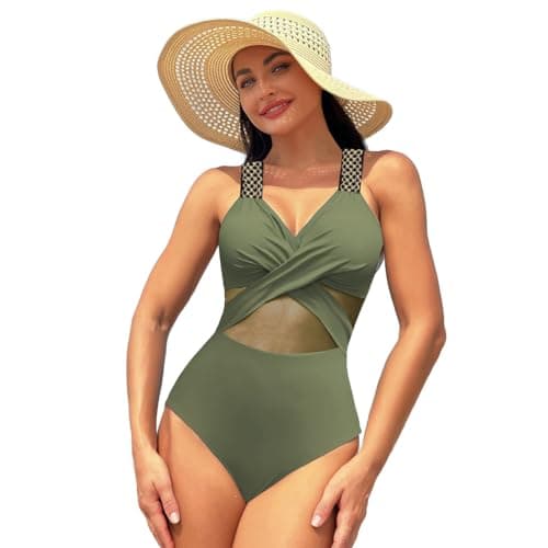 IMEKIS Women's V-Neck Spaghetti Strap Tummy Control Wrap Swimsuit