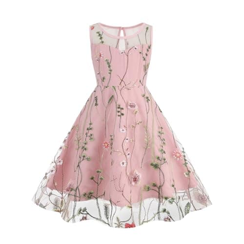Embroidered Floral Lace Dress for Kids Girls
