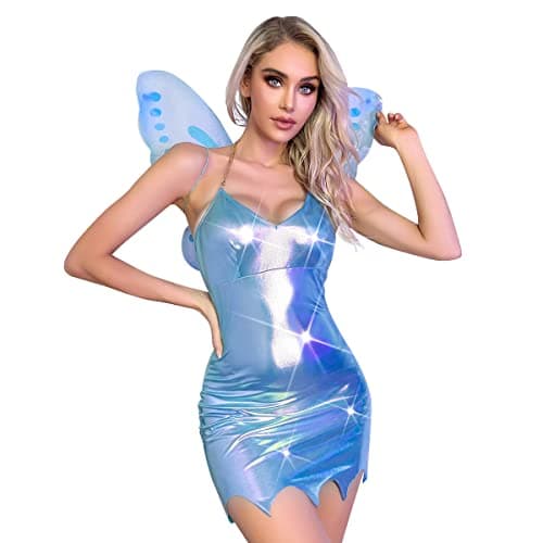 IMEKIS Women's Shiny Rave Outfit Halloween Costume Set