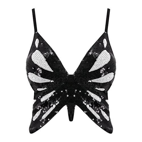 Glitter Sequin Butterfly Crop Top for Women