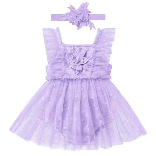 Newborn Baby Girl 1st Birthday Outfit Floral Romper Dress Tulle Cake Smash Photo Shoot