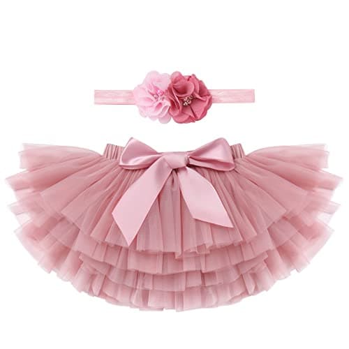 IMEKIS Baby Girls Tutu Skirt Diaper Cover Headband Set for Birthday Photo Shoot
