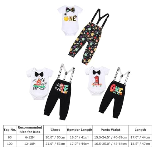Baby Boys Circus Space 1st Birthday Outfit Cake Smash Romper + Pants + Suspenders