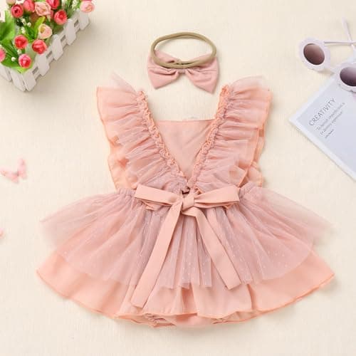 IMEKIS Baby Girls Butterfly 1st Birthday Boho Romper Dress with Headband