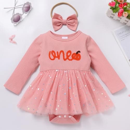 IMEKIS Baby Girl Fall Pumpkin Winter Snowflake Romper Sparkle Dress Headband