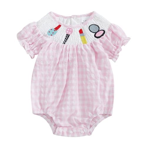 Amiblvowa Baby Girl 1st Birthday Sleeveless Embroidery Smocked Romper