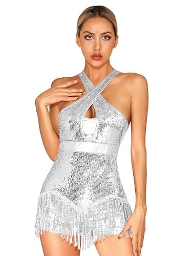 Glittery Sparkly Bodysuit for Women Dance Leotard